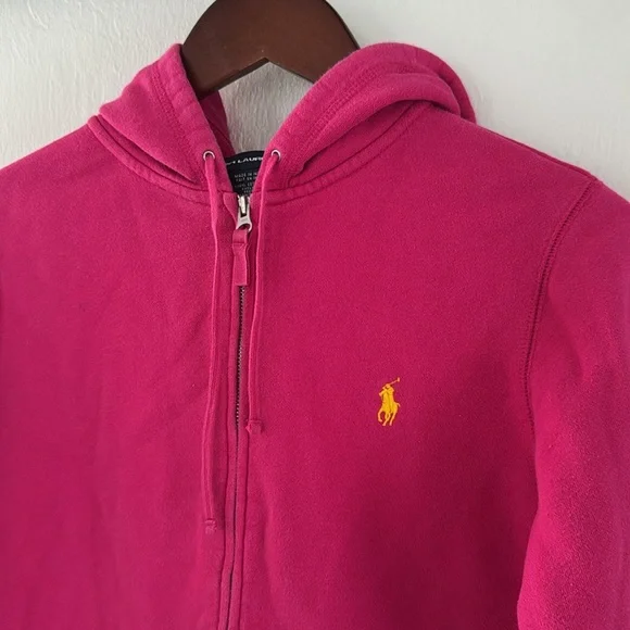 Ralph Lauren Sport Jacket Womens Large Hooded Sweatshirt Full Zip Hoodie Pink - Picture 5 of 8